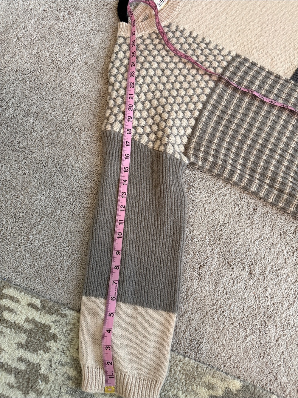 BiBi Patchwork Knit Sweater in Cream and Charcoal colors. - Picture 13 of 13